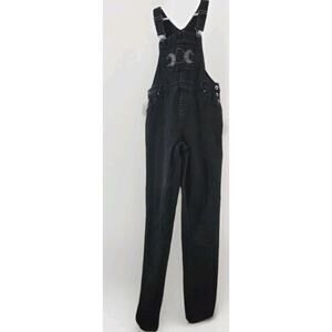 Hot Topic Bib Overalls Womens Small Black Denim 4 Moon Embroidery - Emo Goth